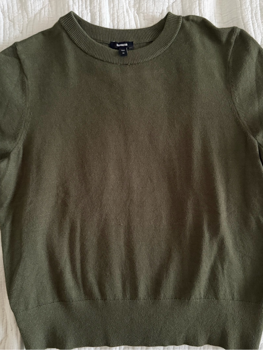Express Olive Green Short-Sleeve Crewneck Sweater